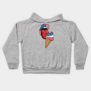 The Taste of Freedom - Retro American Flag Lips and Patriotic Ice Cream Kids Hoodie